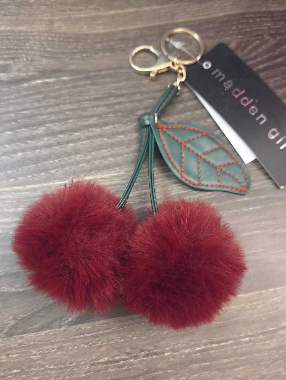 NWT Madden Girl Plush Cherry Pom Pom Purse Fob - Picture 4 of 4